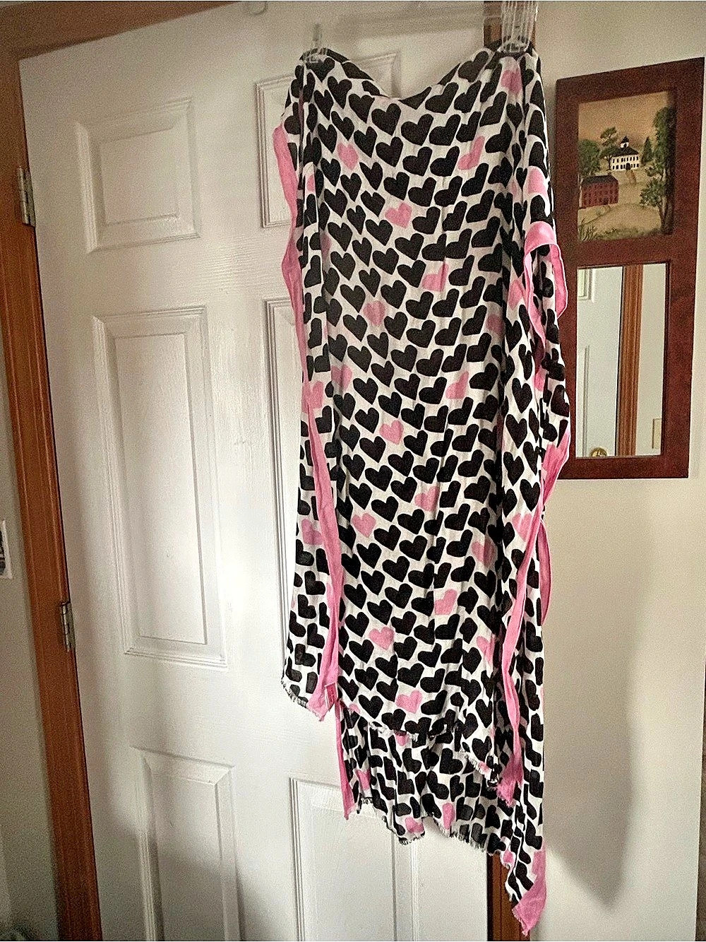 kate spade new york Heart Print Silk Square Scarf Black & Pink